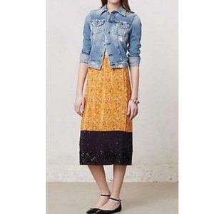 Anthropologie Silk Road Beaded  Floral Silk Skirt